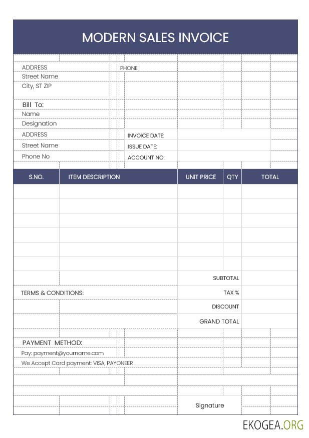 Modèle de facture de vente moderne